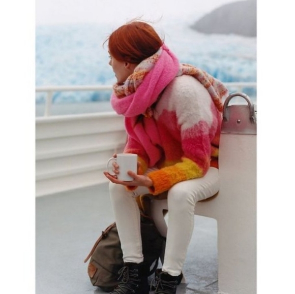 Anthropologie Simone Fuzzy Multicolor Watercolor Wool Alpaca Sweater XSP - Picture 6 of 12